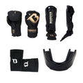 Kit d'équipement boxe thaï entraînement : gants et protège-tibias Booster Bangkok Series 1, coudières et protège-dents Booster Fight Gear