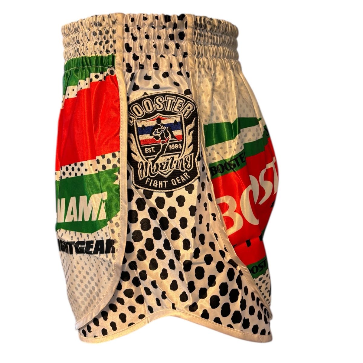 Short de boxe thaï Booster AD Suriname blanc, détail