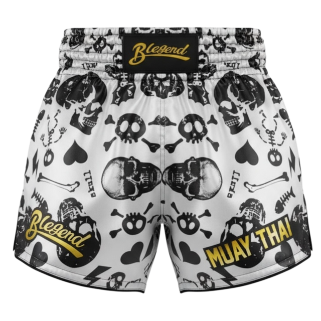 Short de boxe thaï B Legend B LEGEND 8 blanc têtes de mort