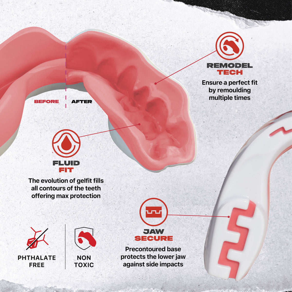 Protège-dents Safejawz EXTRO Pink Fangs, emballage